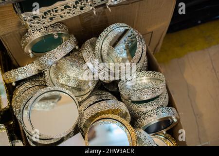 Silver treasure lined up on each other in the box Stock Photo