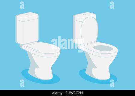 White ceramic toilet bowl with closed lid front view realistic vector ...