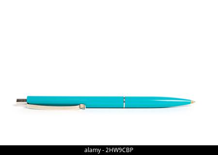 Green ballpoint pen on a white background Stock Photo