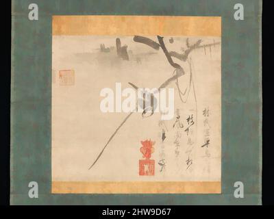 Art inspired by 枝に小禽図, Bird on a Branch, Muromachi period (1392–1573), early 16th century, Japan, Hanging scroll; ink on paper, Image: 9 5/16 × 10 13/16 in. (23.7 × 27.5 cm), Paintings, Unkei Eii (Japanese, active first half of the 16th century), Inscribed by Daiko Shōkaku (Japanese, Classic works modernized by Artotop with a splash of modernity. Shapes, color and value, eye-catching visual impact on art. Emotions through freedom of artworks in a contemporary way. A timeless message pursuing a wildly creative new direction. Artists turning to the digital medium and creating the Artotop NFT Stock Photo