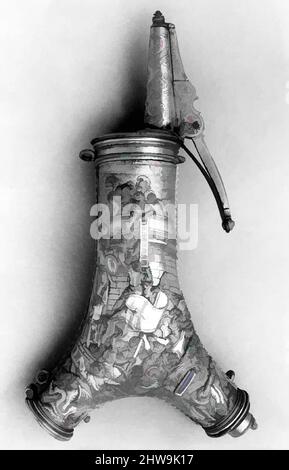 Powder Flask with Bullet Box, Clock, Compass, and Sundial