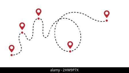 Dotted path line with red points vector illustration. Travel concept with path way Stock Vector
