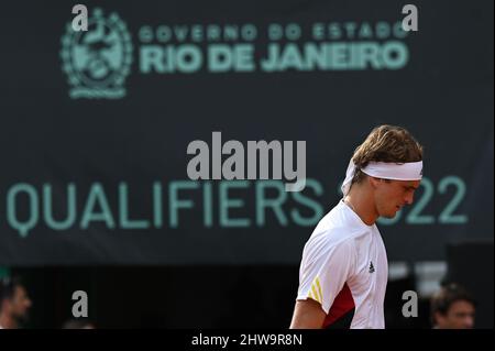 Rio De Janeiro, Brazil. 04th Mar, 2022. Tennis, Men: Davis Cup - qualifying round, qualifying, Brazil - Germany, Seyboth Wild - Zverev. Alexander Zverev from Germany during the match. Credit: Andre Borges/dpa/Alamy Live News Stock Photo