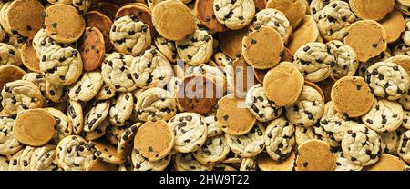 Many Chocolate cookies as a sweet background texture panorama Stock Photo