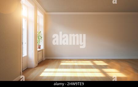 Blank wall in the room of an empty apartment with a balcony and a window Stock Photo