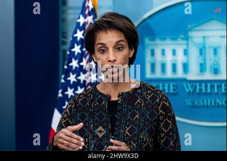 Washington, United States. 04th Mar, 2022. March 4, 2022 - Washington, DC, United States: Cecilia Rouse, Chair, Council of Economic Advisers, speaking at a press briefing in the White House Press Briefing Room. (Photo by Michael Brochstein/Sipa USA) Credit: Sipa USA/Alamy Live News Stock Photo