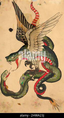 Art inspired by Drawings and Prints, Drawings Ephemera, Tattoo Design with a Dragon and Snake (Inspired by Japanese Examples, Classic works modernized by Artotop with a splash of modernity. Shapes, color and value, eye-catching visual impact on art. Emotions through freedom of artworks in a contemporary way. A timeless message pursuing a wildly creative new direction. Artists turning to the digital medium and creating the Artotop NFT Stock Photo