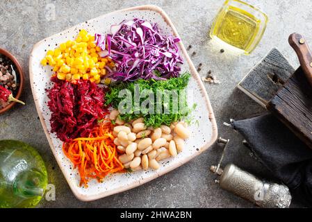 salad with vegetables on plate, diet food Stock Photo