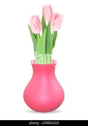 Realistic 3d Vase with Tulips Flower. Illustration Stock Photo - Alamy