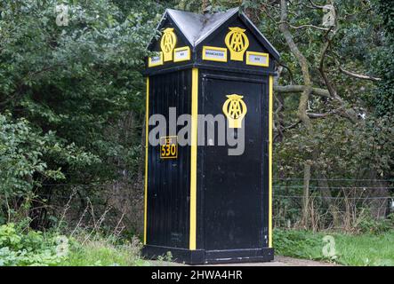 Old AA box in lay-by near Branchester Stock Photo
