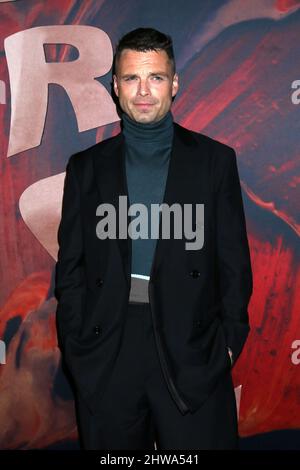 LOS ANGELES - MAR 3:  Sebastian Stan at the Fresh Premiere And Mixer - Arrivals at Hollywood American Legion Post 43 on March 3, 2022  in Los Angeles, CA Stock Photo