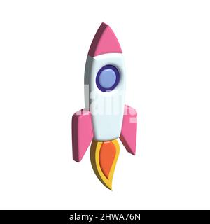 Rocket 3d. Spaceship 3d vector. Start up 3d. Stock Vector