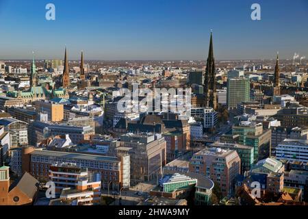 View from the main church St. Michaelis, called Hamburger Michel onto the harbour and the Norderelbe, Germany, Hamburg Stock Photo