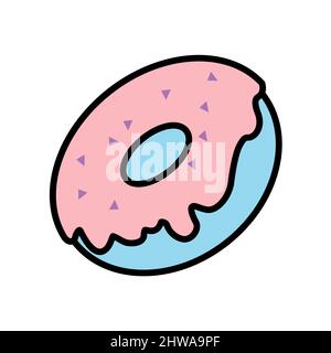 Colored donut on a white background in cartoon style for printing and design.Vector illustration. Stock Vector