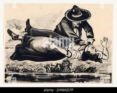 Art inspired by Drawings and Prints, Print, Francisco Guerrero, the waistcoat maker and cut throat, murdering a woman, Artist, José Guadalupe, Classic works modernized by Artotop with a splash of modernity. Shapes, color and value, eye-catching visual impact on art. Emotions through freedom of artworks in a contemporary way. A timeless message pursuing a wildly creative new direction. Artists turning to the digital medium and creating the Artotop NFT Stock Photo