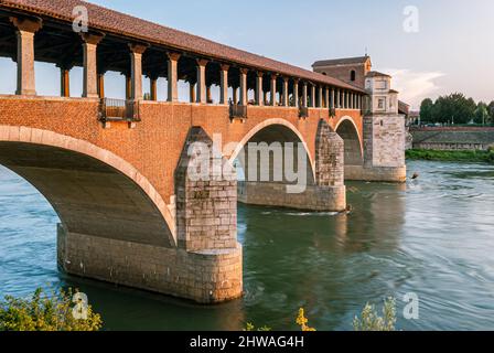 The bridge Ponte Coperto over the river Ticino (Lombardy, Italy) Stock Photo