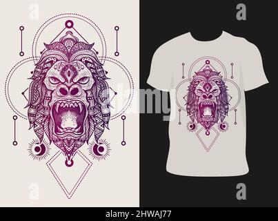 illustration vector gorilla head mandala zentangle style Stock Vector