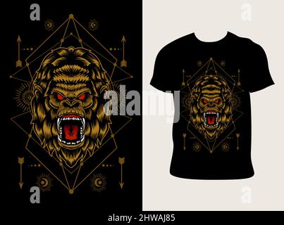 illustration vector gorilla head with t shirt design Stock Vector