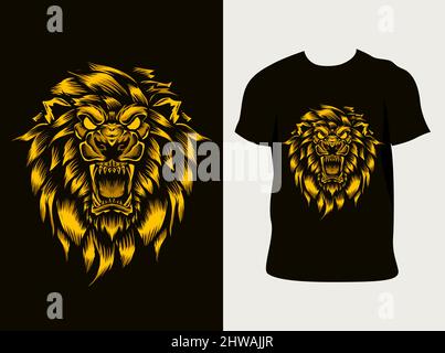 illustration vector angry lion head with t shirt design Stock Vector