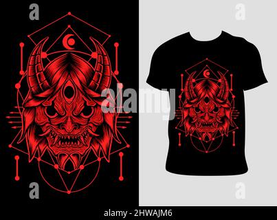 illustration vector oni mask with sacred geometry Stock Vector