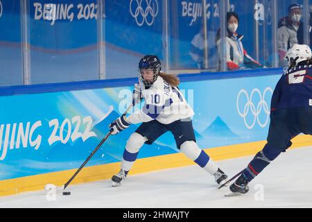 Beijing, Hebei, China. 14th Feb, 2022. Team Finland forward Elisa Holopainen (10) in the women's ice hockey semifinal of the Beijing 2022 Olympic Winter Games at Wukesong Sports Centre. (Credit Image: © David G. McIntyre/ZUMA Press Wire) Stock Photo