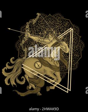 illustration Sagitarius zodiac symbol with t shirt design Stock Vector