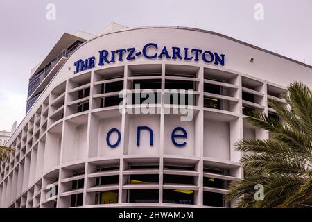 Ritz Carlton Miami Beach Hotel - MIAMI, FLORIDA - FEBRUARY 14, 2022 Stock Photo