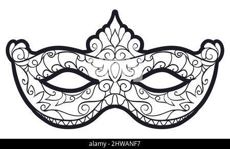 Decorated Colombina half-mask for Carnival of Venice. Design in outline style to color it. Stock Vector