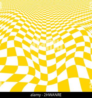 Distorted square pattern, checkerboard. Chess background, illusion pattern. Chessboard abstract op illusion texture. Repeat background Stock Vector