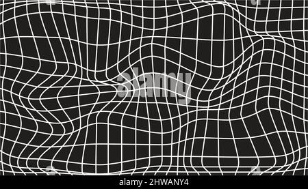 Checkered background with distorted squares. Abstract banner with distortion. Chess pattern. Chessboard surface Stock Vector