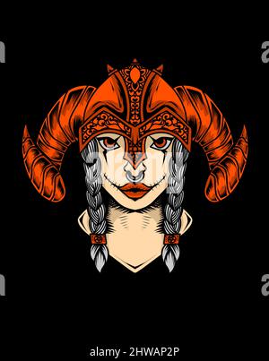 illustration vector viking woman head Stock Vector