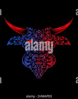 illustration bull head with ornament style Stock Vector
