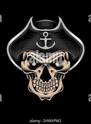 illustration vector captain pirate skull head Stock Vector