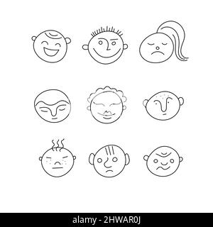 Cute and funny round faces with various emotions on the face. Isolated ...