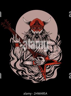 illustration vector baddas viking guitarist Stock Vector