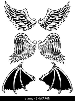 Set demon and angel wings monochrome color 4573745 Vector Art at