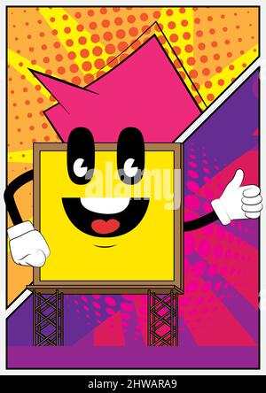 Billboard making thumbs up sign. Cute cartoon advertisement sign, banner character. Stock Vector