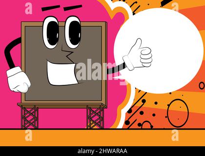 Billboard making thumbs up sign. Cute cartoon advertisement sign, banner character. Stock Vector