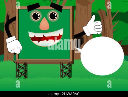 Billboard making thumbs up sign. Cute cartoon advertisement sign, banner character. Stock Vector