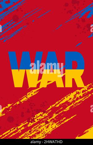 Vertical background war in Ukraine. Ukraine flag with blood and text war concept vector illustration. Stock Vector