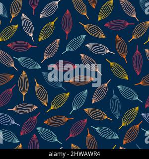 Ornate trendy vector seamless ditsy floral pattern design of autumn color leaf outlines. Artistic foliage repeat texture background for printing Stock Vector