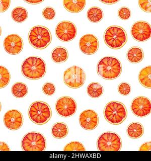 Seamless pattern with red blood orange isolated on white background. Stock Photo