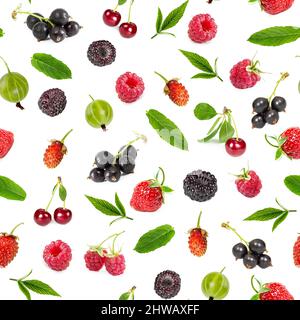 Seamless pattern of ripe berries isolated on white background Stock Photo