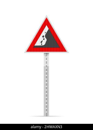 Falling rocks road sign on a white background. Vector illustration. Stock Photo