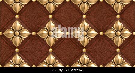 3D Golden flower wall tiles design with leather Print in Ceramic Industries Beautiful set of tiles in traditional style in wall decor design Stock Photo