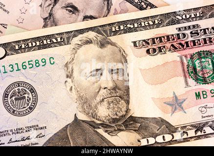 Fifty dollars note. President Grant portrait closeup. US money concept. High quality photo Stock Photo