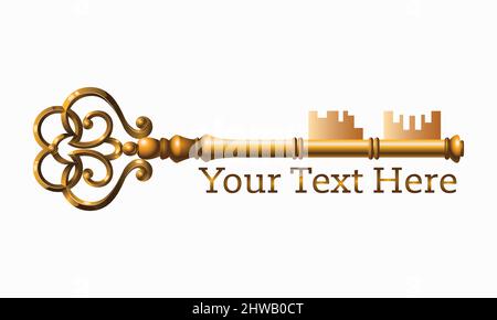 golden coloured Old door key vector icon illustration isolated on white background Stock Vector