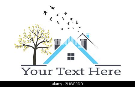 Real Estate home building construction company logo design orange and black color flat style vector isolated on white background illustration. Stock Vector