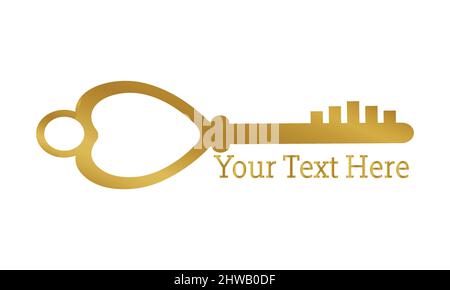 golden coloured Old door key vector icon illustration isolated on white background Stock Vector
