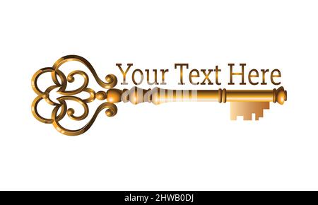 golden coloured Old door key vector icon illustration isolated on white background Stock Vector